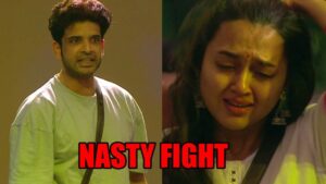 Bigg Boss 15: Karan Kundrra gets kicked by Tejasswi Prakash when he denies talking to her; calls him 'liar'